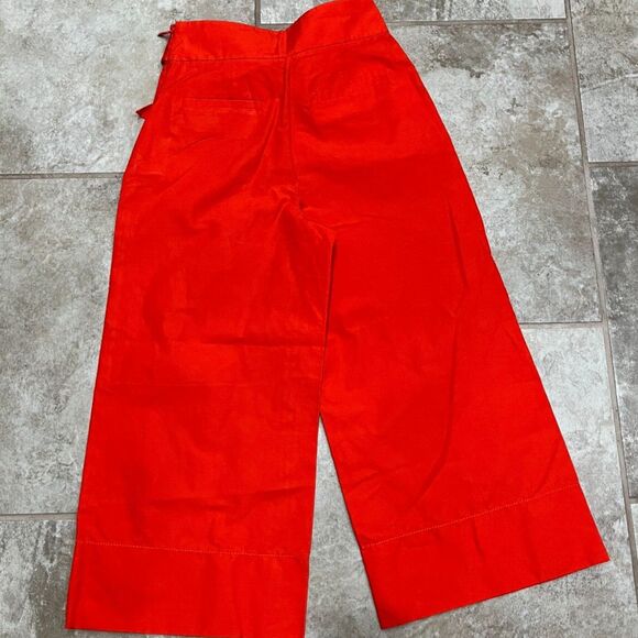 Kate Spade Slub Cotton Bow Tie Waist Culotte Pants Red Size 00 NWT - Picture 4 of 12